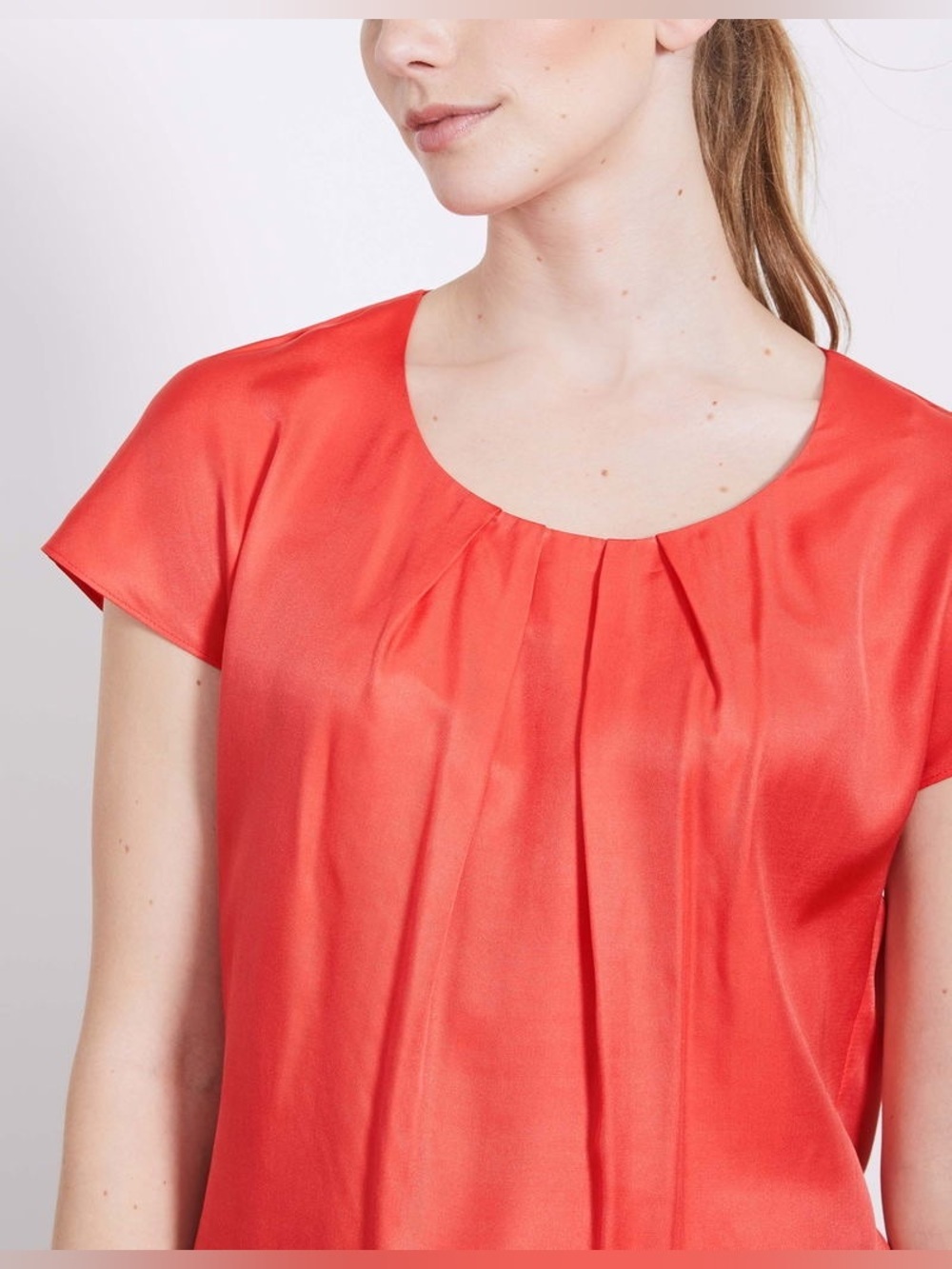 Boden Rust Silk Blend Pleated Neck Blouse Top UK10 US6 Short Sleeve
